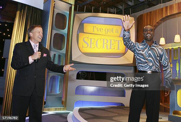 Host Bil Dwyer and regular panalist Jermaine Taylor appear at a party to premiere GSN's new "I've Got A Secret" game show for the Los Angeles chapter...