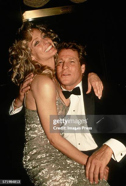 Farrah Fawcett and Ryan O'Neal attend the New York Premiere of "Chances Are" circa 1989 in New York City.