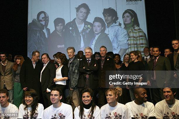 Actors including in 2nd row Sir Ian McKellen , Timothy Spall , Bruce Payne , Jonathan Wrather and Krishnan Guru-Murthy attend the launch for the...