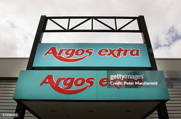 Twin Argos logos are displayed at a branch of the catalogue shop near Byfleet on March 29, 2006 in Surrey, England. Parent company, GUS is to...