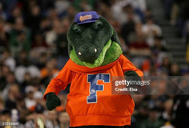 Albert, the mascot, of the Florida Gators is seen on court the Villanova Wildcats during their Minneapolis Regional Final of the 2006 NCAA Divison I...