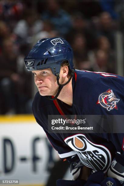 Chris Pronger of the Edmonton Oilers looks on against the Minnesota Wild on March 28, 2006 at Rexall Place in Edmonton, Alberta, Canada. The Wild won...