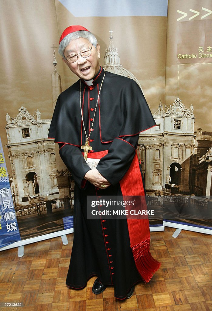 Cardinal Joseph Zen appears at a press c