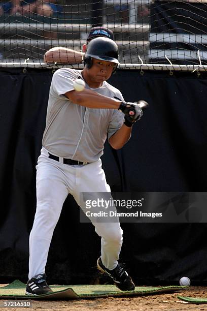 Catcher/thirdbaseman Hank Conger, from Huntington Beach High School in Huntington Beach, California, in the batting cage during the practice session...