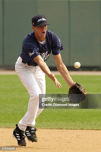 Infielder Grant Green, from Canyon High School in Anaheim Hills, California, during infield practice prior to the AFLAC All-American High School...