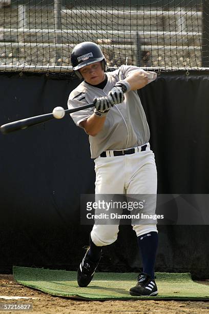Catcher Robby Alcombrack, from Bear River High Scool in Grass Valley, California, in the batting cage during practice for the AFLAC All-American High...