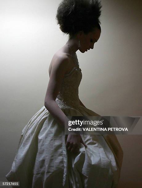 Model presents a creation by the Bulgarian designer Virginia Zdravkova during the Bulgarian Fashion Academy contest show in Sofia, late 31 March...
