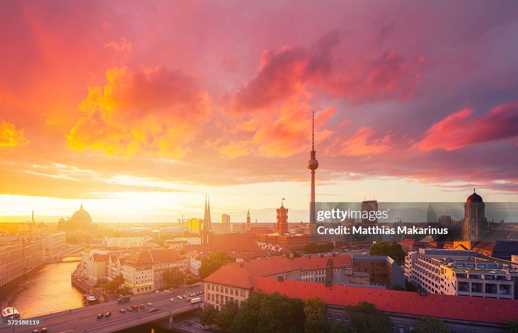Berlin skyline in a cloudy sunset