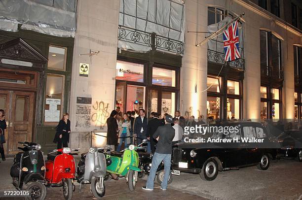 Scooters line the street outside the launch of Ben Sherman's first official U.S. Flagship Store on March 30, 2006 in New York City.