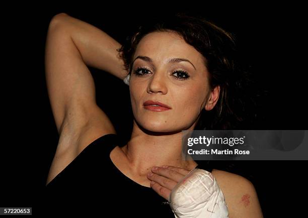 Ina Menzer of Germany poses during the photocall on March 30, 2006 in Hamburg, Germany. The WIBF Featherweight Championship fight between Ina Menzer...