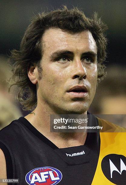 Mathew Richardson for the Tigers leaves the ground dejected after losing the round one AFL match between the Western Bulldogs and the Richmond Tigers...