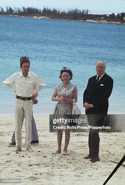 Princess Margaret, Countess of Snowdon pictured with her husband Antony Armstrong-Jones, 1st Earl of Snowdon and Ralph Grey, Governor of the Bahamas...