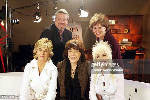 20th Century Fox Home Entertainment's Steve Feldstein and Pamela Kunick-Cohen pose with Actors Jane Fonda, Lily Tomlin and Dolly Parton at the "9 to...