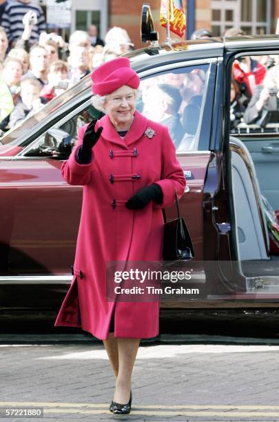 Queen Elizabeth II arrives at the Church of St Mary for a service of thanksgiving to celebrate the 800th anniversary of the Royal Charter of Stafford...
