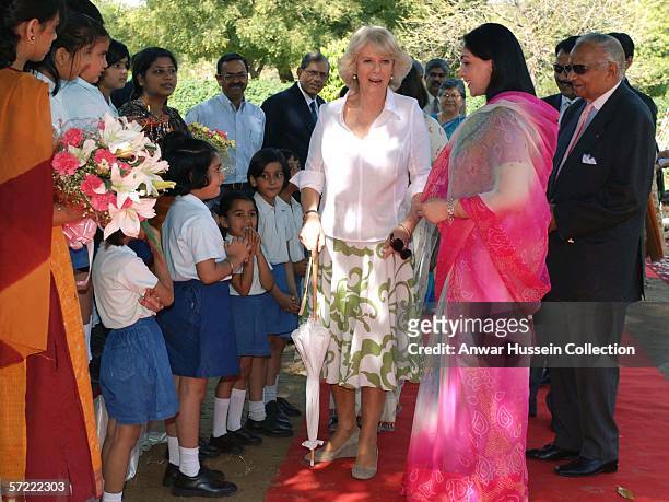 Camilla, Duchess of Cornwall visits the Montessori Palace School in Jaipur on the final day of a 12 day official tour visiting Egypt, Saudi Arabia...