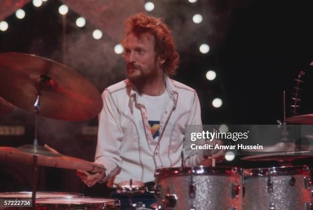 British drummer Ginger Baker, a member of Blind Faith, Cream and Hawkwind amongst others, circa 1975.