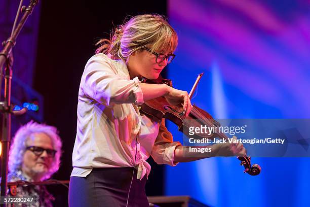 American folk-rock singer-songwriter and fiddler Sara Watkins performs with the Watkins Family Hour Band during a performance in celebration of the...