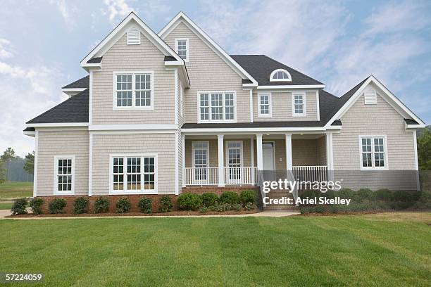 a large suburban house - large grass area stock pictures, royalty-free photos & images