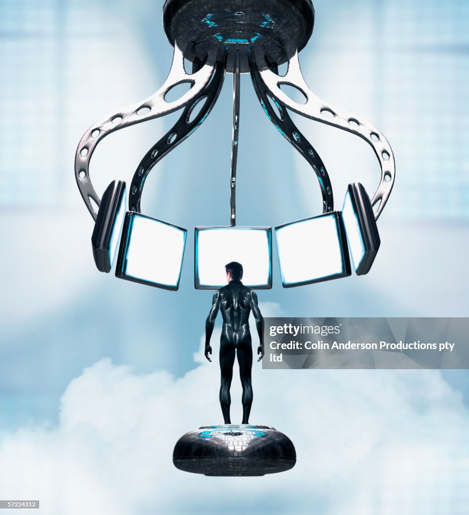 Man in futuristic hi-tech setting