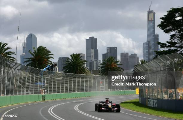 Scott Speed of San Jose, USA drives his Scuderia Toro Rosso-Cosworth during practice prior to qualifying for the Australian Formula One Grand Prix at...