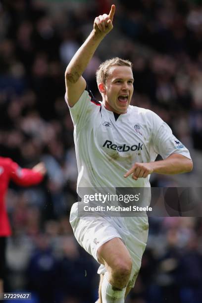 Kevin Davies of Bolton celebrates his goal during the Barclays Premiership match between Bolton Wanderers and Manchester United at the Reebok Stadium...