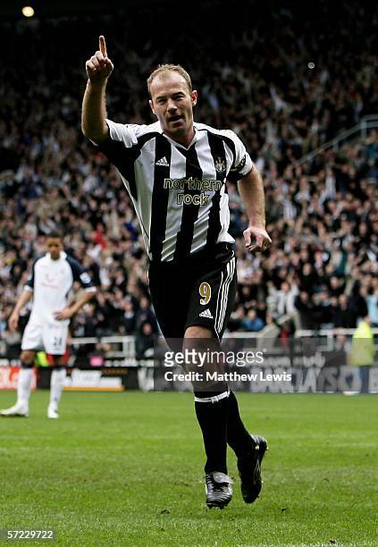 Alan Shearer of Newcastle celebrates his goal during the Barclays Premiership match between Newcastle United and Tottenham Hotspur at St.James' Park...