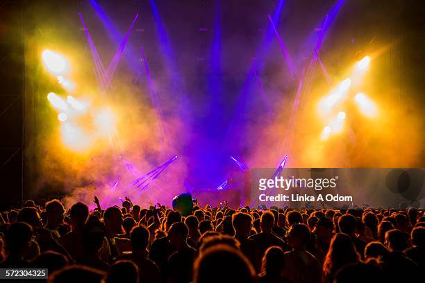 fans waiting for performer to enter stage - performance stockfoto's en -beelden