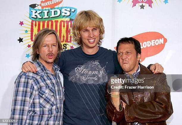 Actors David Spade, Jon Heder and Rob Schneider arrive at the 19th Annual Kid's Choice Awards held at UCLA's Pauley Pavilion on April 1, 2006 in...