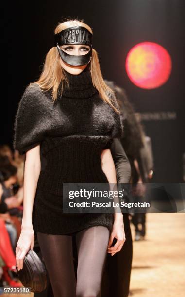Model walks the runway for the Arsenicum's Autumn Winter 2007 collection during Russian Fashion week on April 1, 2006 in Moscow, Russia.
