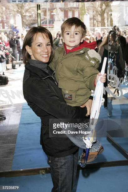 Presenter Andrea McLean and son Finlay arrive at the UK Premiere of 'Ice Age 2: The Meltdown' at the Empire Leicester Square on April 2, 2006 in...