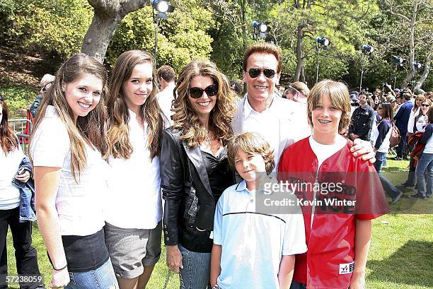 Gov. Arnold Schwarzenegger and his wife Maria Shriver pose with their children Katherine, Christina, Patrick and Christopher at a pre-premiere...