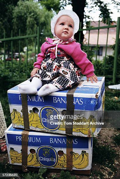 Baby at the refugee centre set up at the Tuzla Woman and Child Centre for survivors and refugees of the Srebrenica massacre.