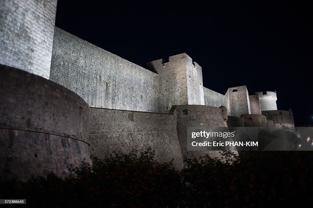 Dubrovnik city walls by night, Croatia