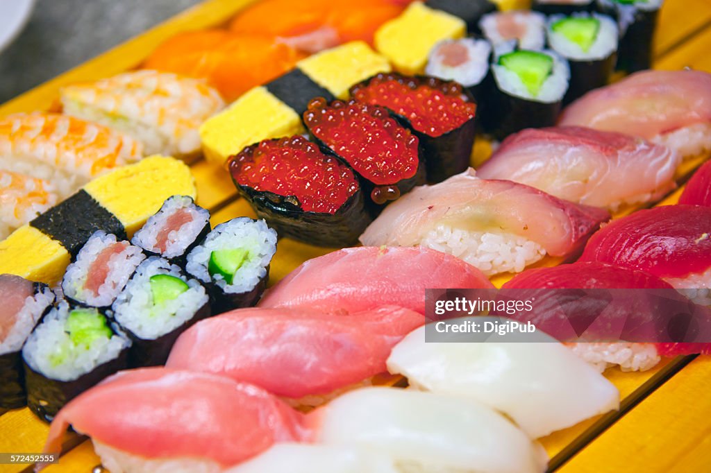 Hand rolled sushi for three