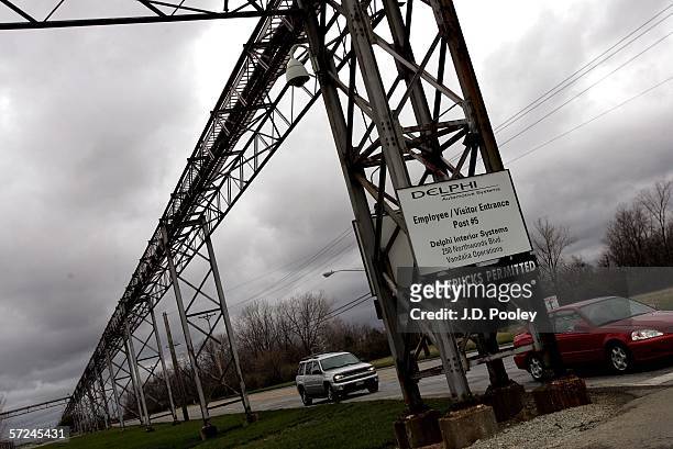 The entrance to the Delphi Automotive Systems Safety & Interior Systems factory is seen April 3, 2006 in Vandalia, Ohio. Delphi asked a federal...
