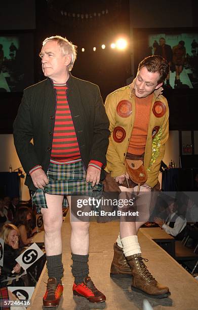 Brian Cox and Alan Cox walk the runway at the Johnnie Walker Dressed to Kilt fashion show at St John Divine Cathedral on April 3, 2006 in New York...