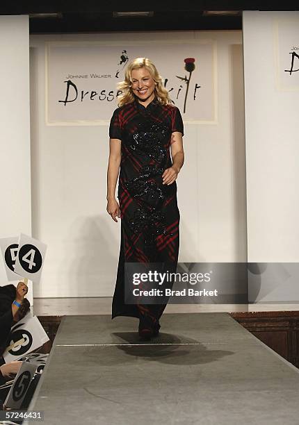 Tatum O'Neil walks the runway at the Johnnie Walker Dressed to Kilt fashion show at St John Divine Cathedral on April 3, 2006 in New York City.