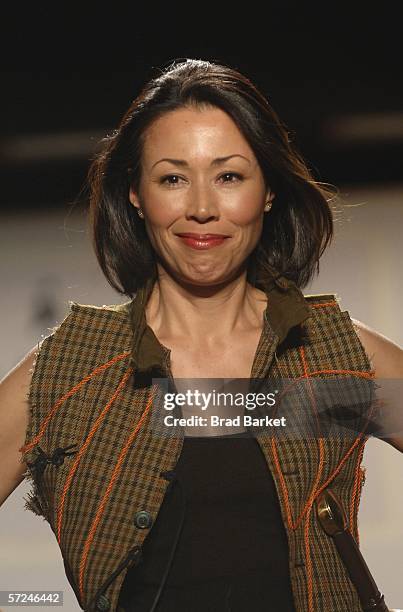 Ann Curry walks the runway at the Johnnie Walker Dressed to Kilt fashion show at St John Divine Cathedral on April 3, 2006 in New York City.