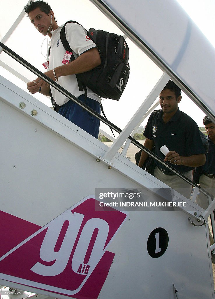 England cricketer Sajid Mahmood(L) along