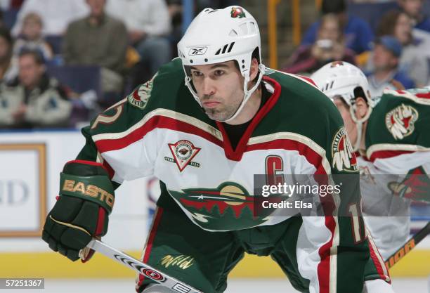 Brian Rolston of the Minnesota Wild waits on the ice during the game against the St. Louis Blues on March 10,2006 at the Savvis Center in St. Louis,...