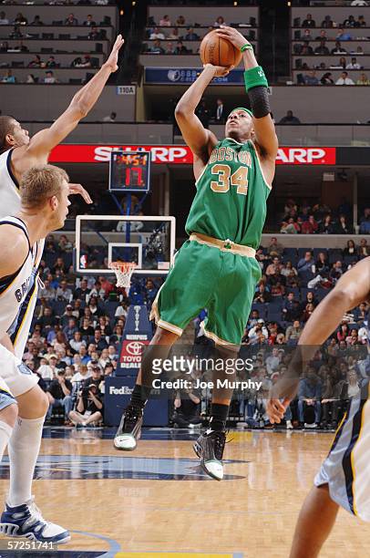 Paul Pierce of the Boston Celtics shoots against the Memphis Grizzlies on March 14, 2006 at the FedExForum in Memphis, Tennessee. The Grizzlies won...