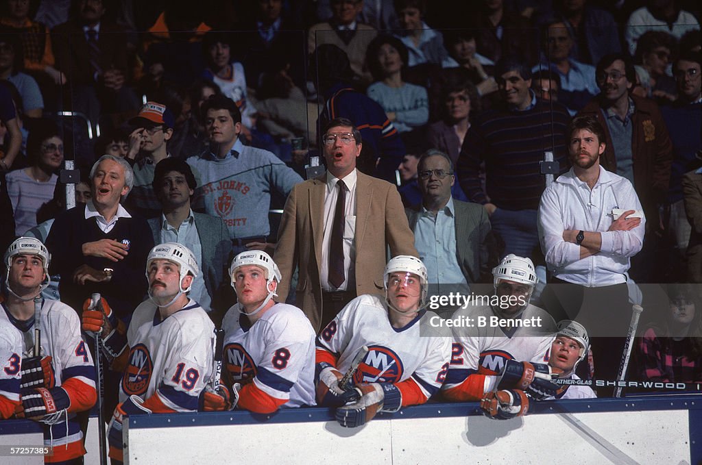New York Islanders Head Coach Al Arbour And Players At Nassau Coliseum