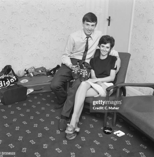Footballer Martin Peters, who scored the second goal in England's world cup victory, with his wife the day after the match, 31st July 1966.