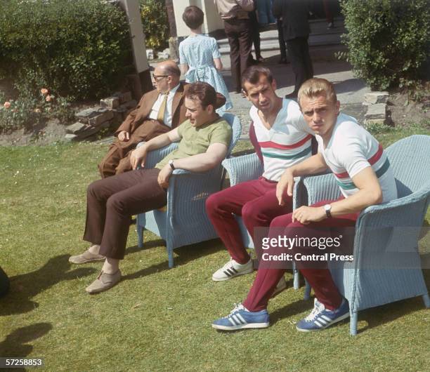 Hungarian footballers relaxing at the Palace Hotel, Southport, where the national team are staying during the 1966 World Cup in England, July 1966....