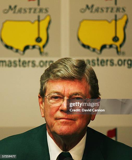 Augusta National Chairman, Hootie Johnson speaks to the media during a press conference for The Masters at the Augusta National Golf Club on April 5,...