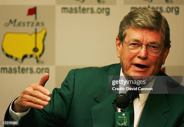 Augusta National Chairman, Hootie Johnson speaks to the media during a press conference for The Masters at the Augusta National Golf Club on April 5,...