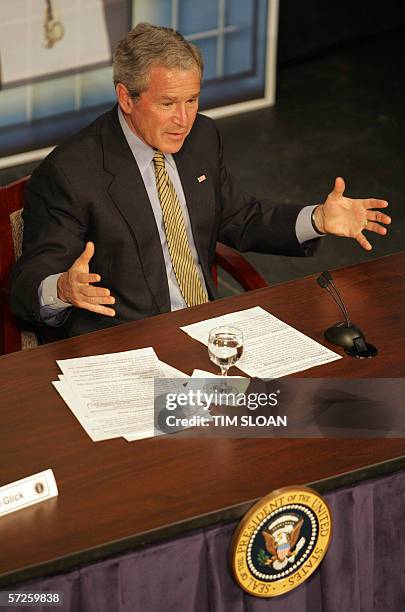 Bridgeport, UNITED STATES: US President George W. Bush speaks during a town hall style meeting on Health Savings Accounts 05 April, 2006 at the...