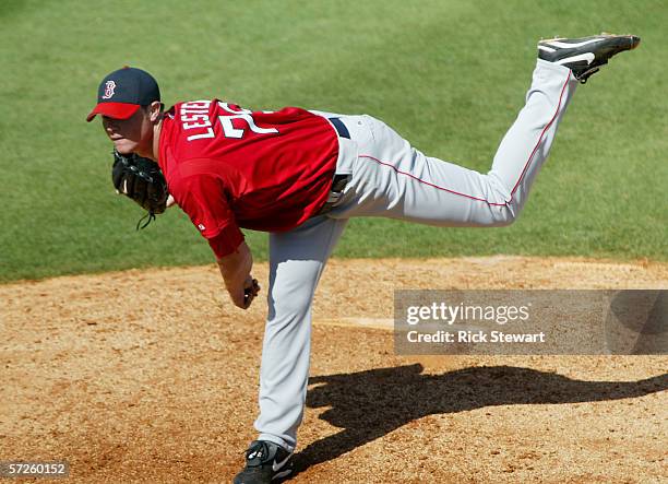 Jon Lester of the Boston Red Sox pitches during the game against the Pittsburgh Pirates on March 11, 2006 at McKechnie Field in Bradenton, Florida.