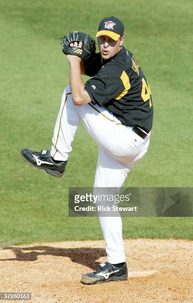 Josh Sharpless of the Pittsburgh Pirates pitches during the game against the Boston Red Sox v Pittsburgh Pirates on March 11, 2006 at McKechnie Field...