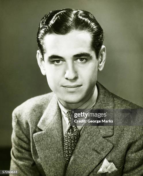 young businessman posing in studio, (b&w), portrait - old fashioned man stock pictures, royalty-free photos & images